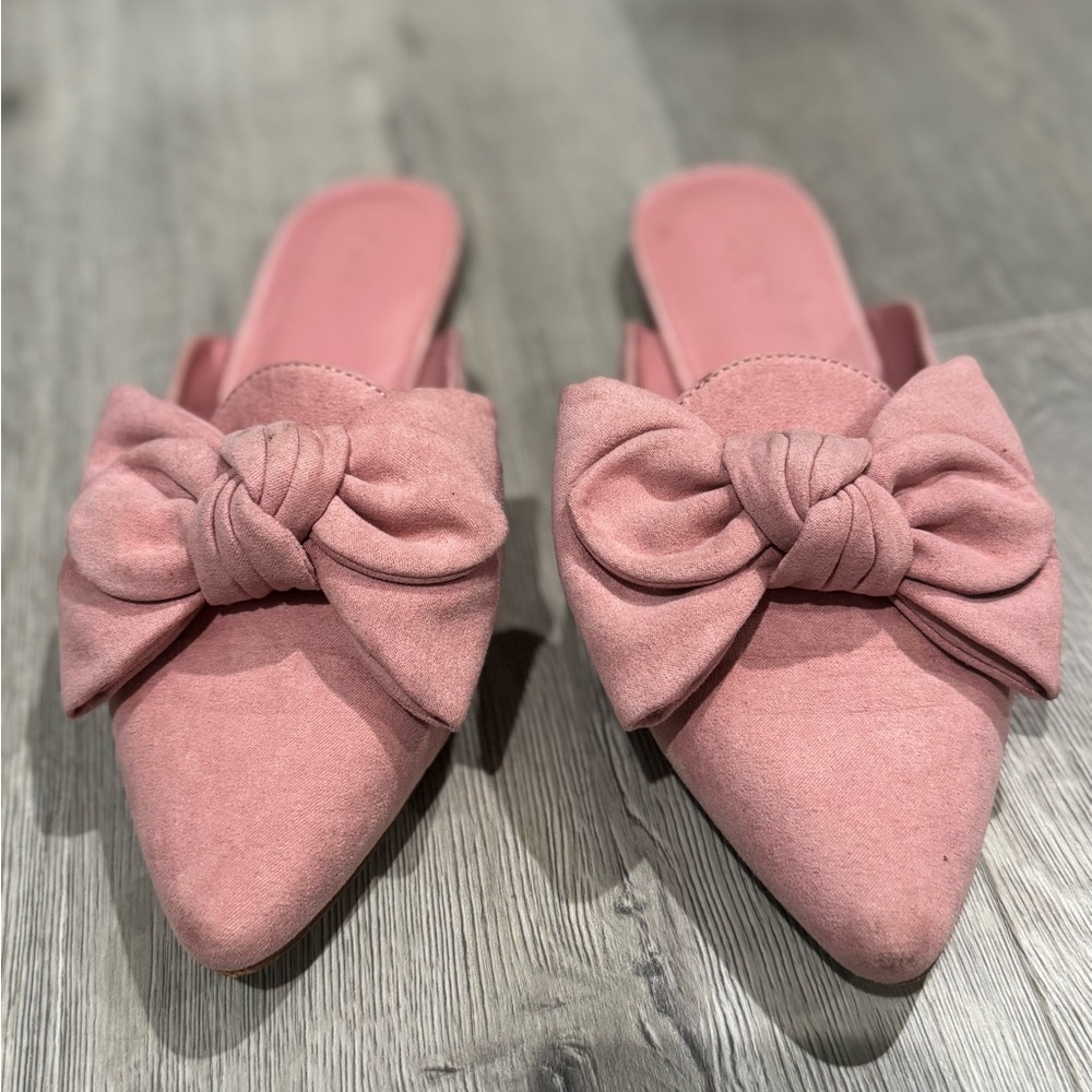 J. Crew Pink Mules with Bow Detail